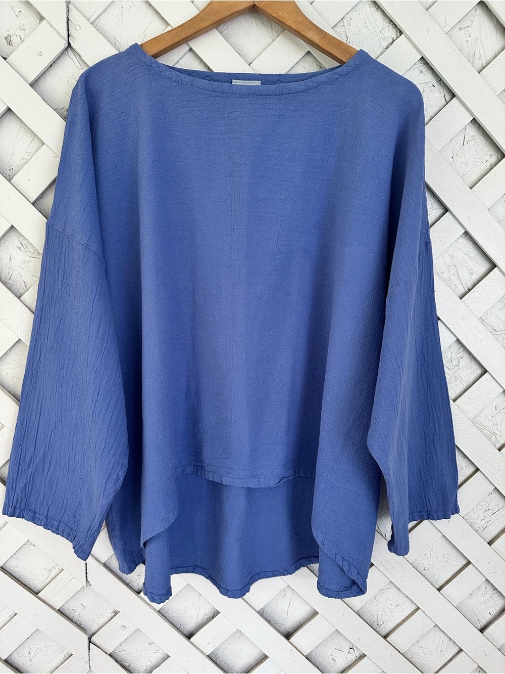 Oh My Gauze! Oversized Boatneck Tunic Periwinkle Blue Hi-Low Cotton Textured sz2